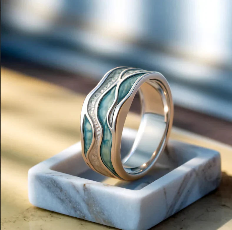 Turquoise Silver Waves Ring