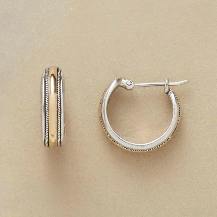 Vintage Gold Line Silver Hoop Earrings