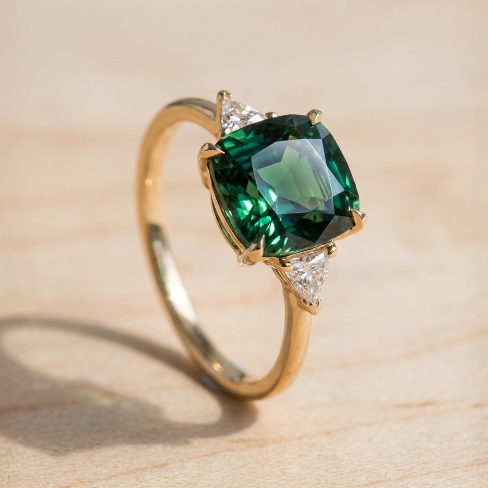Elegant Square Emerald Green Ring