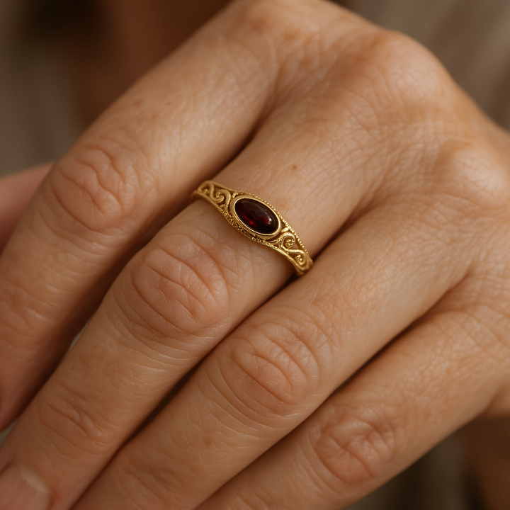 Gold Vintage Ring with Red Crystal