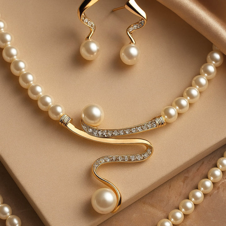 Elegant Wave Pearl Jewellery Set