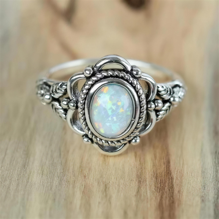 Vintage Silver and Opal Floral Ring