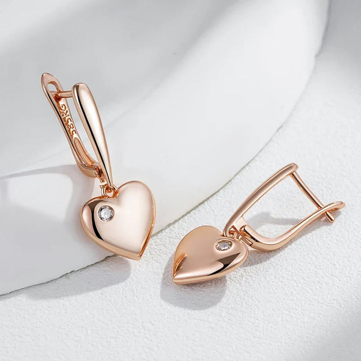 Modern Rose Gold Heart Drop Zircon Earrings