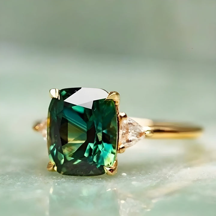Square Emerald Green Stone Ring