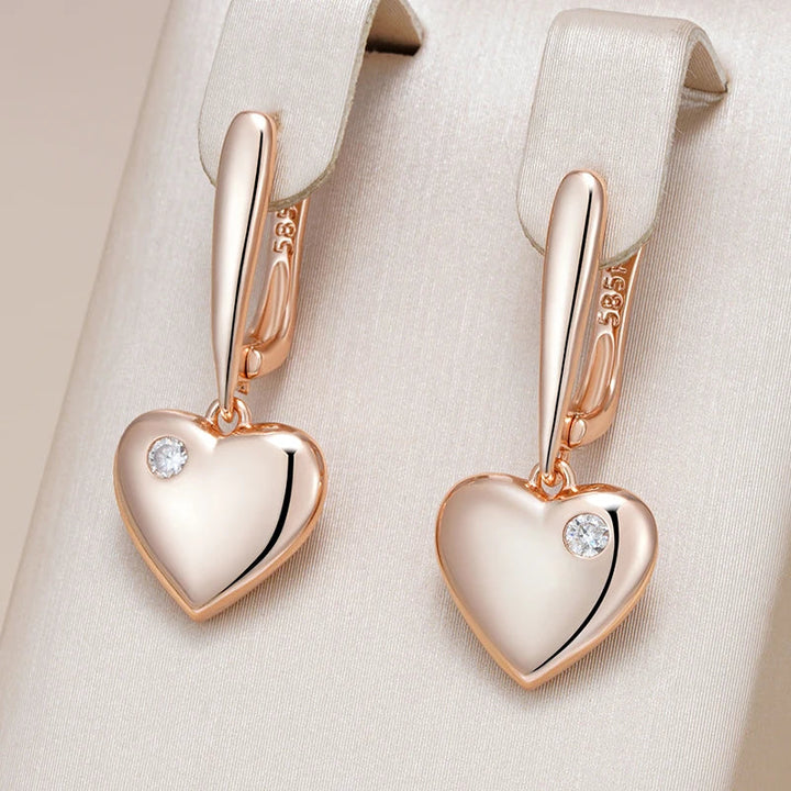 Modern Rose Gold Heart Drop Zircon Earrings