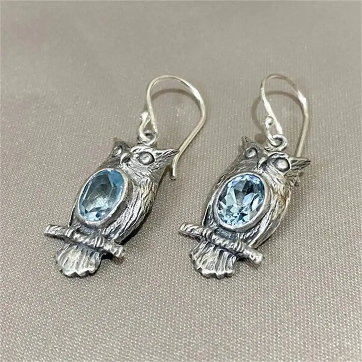 Classic Silver Owl Crystal Earrings