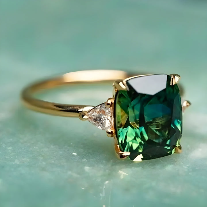 Square Emerald Green Stone Ring