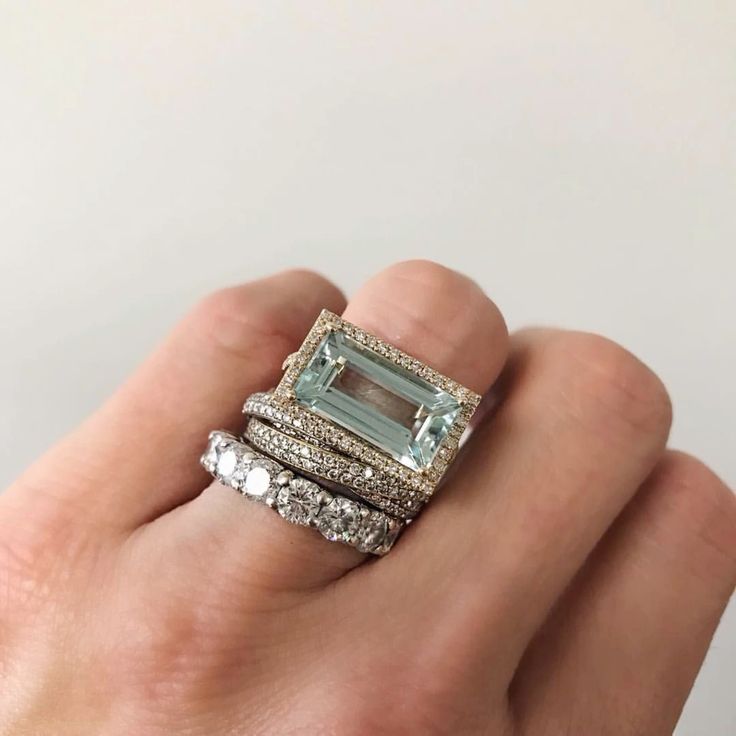 Vintage Silver Turquoise Glass Ring Set of Three