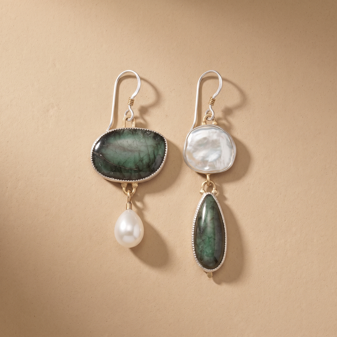 Vintage Green and White Stone Earrings