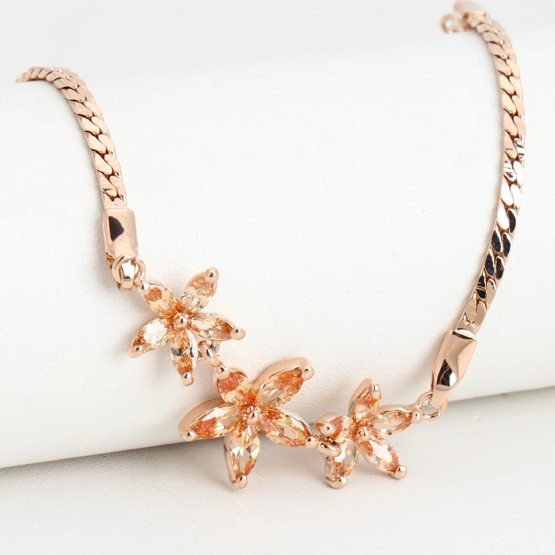 Vintage Rose Gold Three Multicolour Flower Bracelet