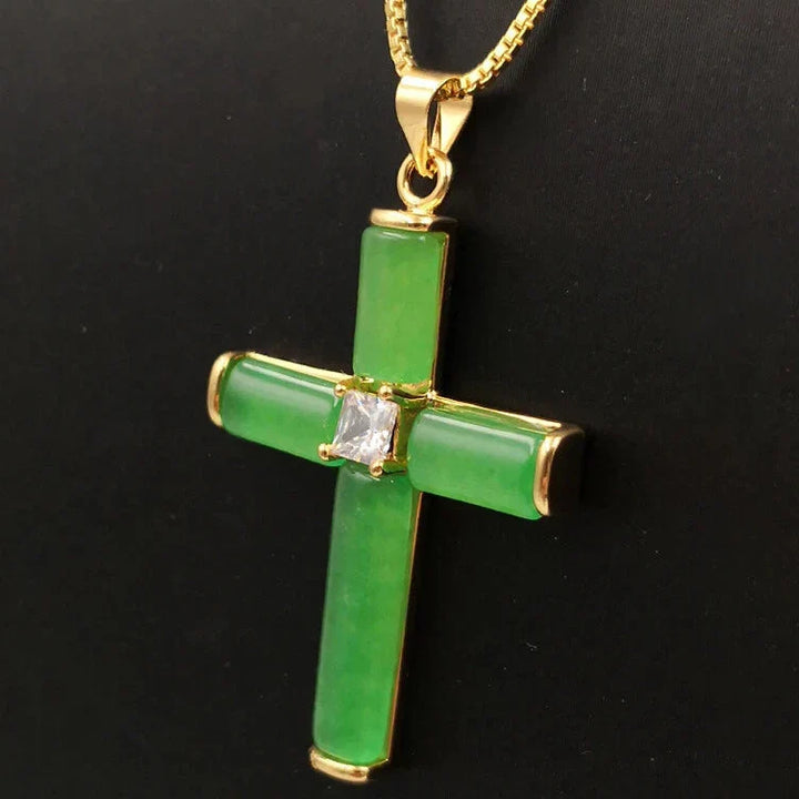 Jade Zirconia Cross Necklace