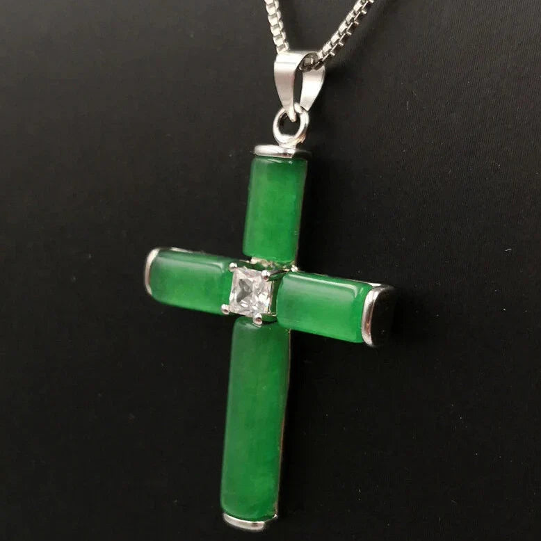 Jade Zirconia Cross Necklace