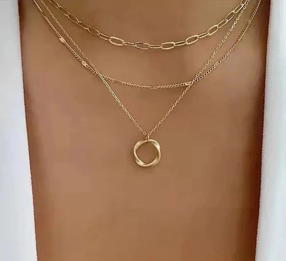 Vintage Gold Layered Chain and Pendant Necklace
