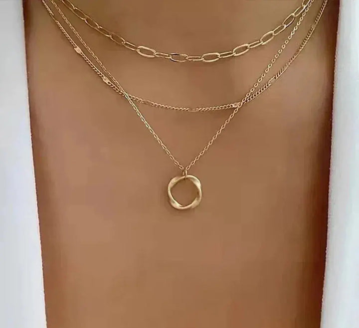 Vintage Gold Layered Chain and Pendant Necklace
